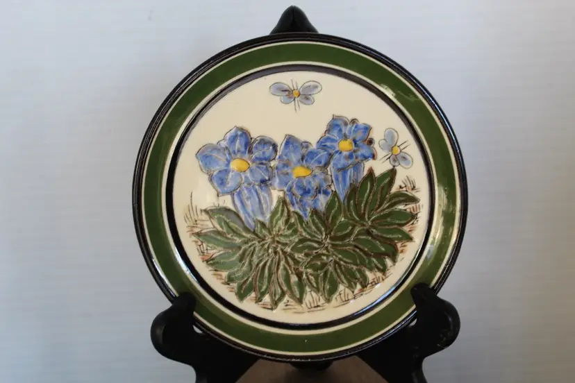 Vtg Signed Lanz Gwatt Switzerland Hand Painted Blue Floral 6” Plate