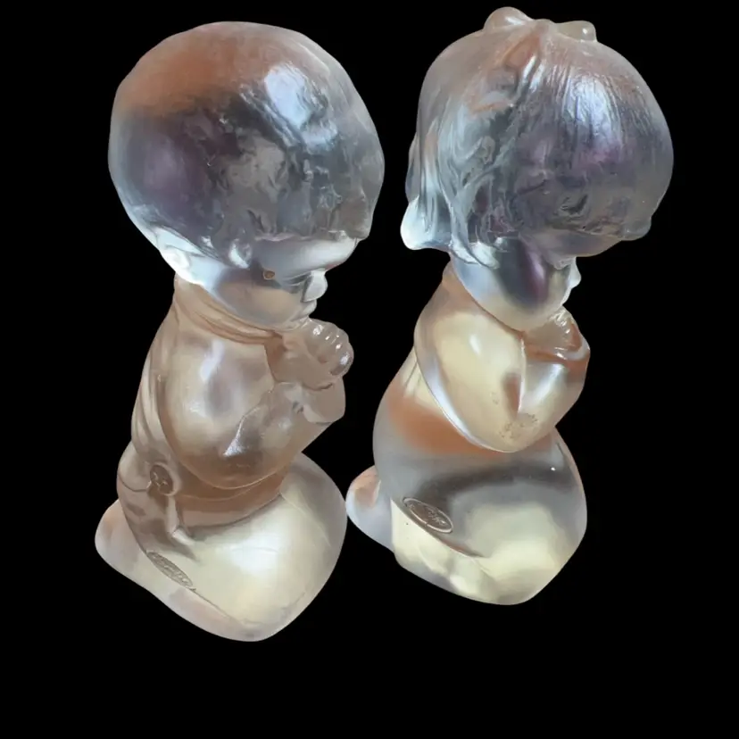 Vintage Fenton Frosted Crystal Boy And Girl Praying Original Stickers