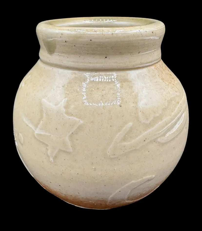 Studio Art Pottery Small Vase Round Bulb Star Planet Celestial Space Beige 3.75”