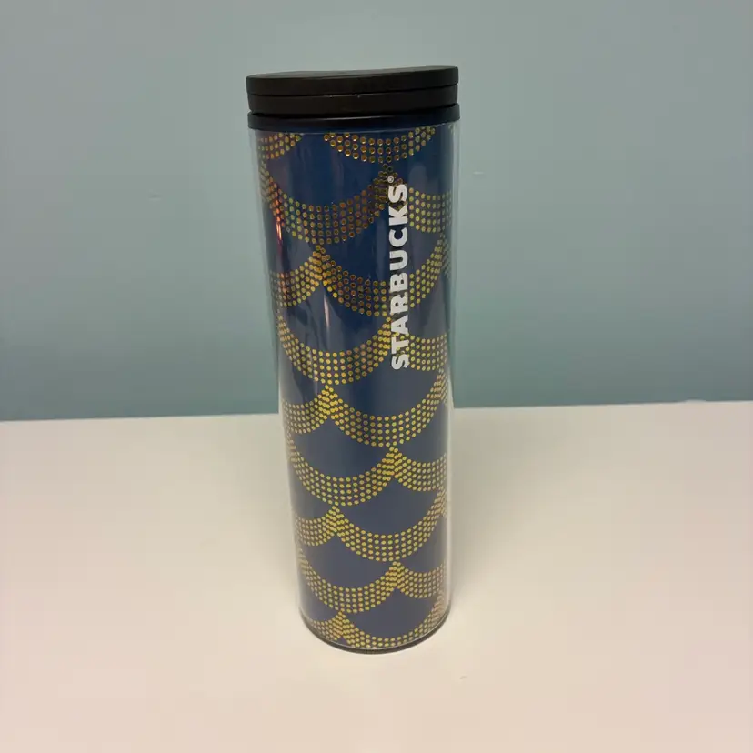 Starbucks 2017 Anniversary Blue & Gold Mermaid Siren Scales Travel Tumbler Mug 16oz