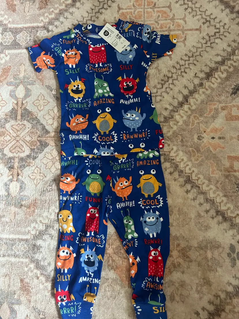Monster Print Kids Pajama Set  3-6 months