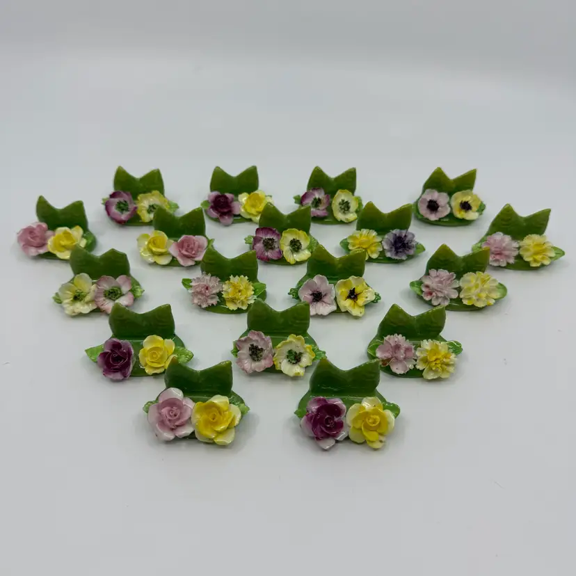 18 Coalport  Porcelain Floral Place Card Holders Spring Flowers England
