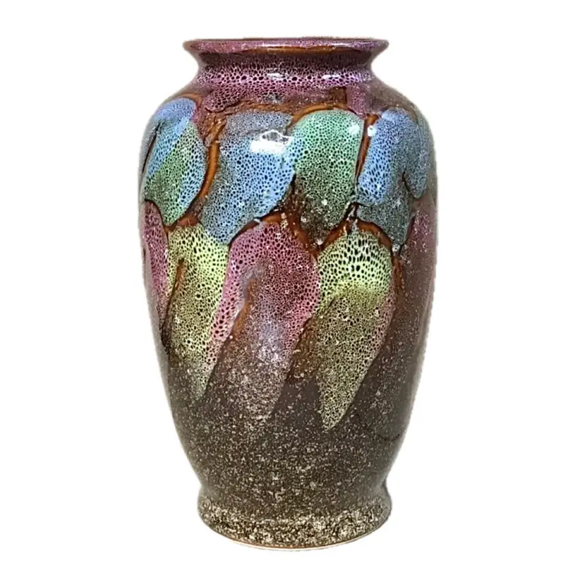 Colorful Abstract Pattern Ceramic Vase Medium Size Boho Southwestern Rustic