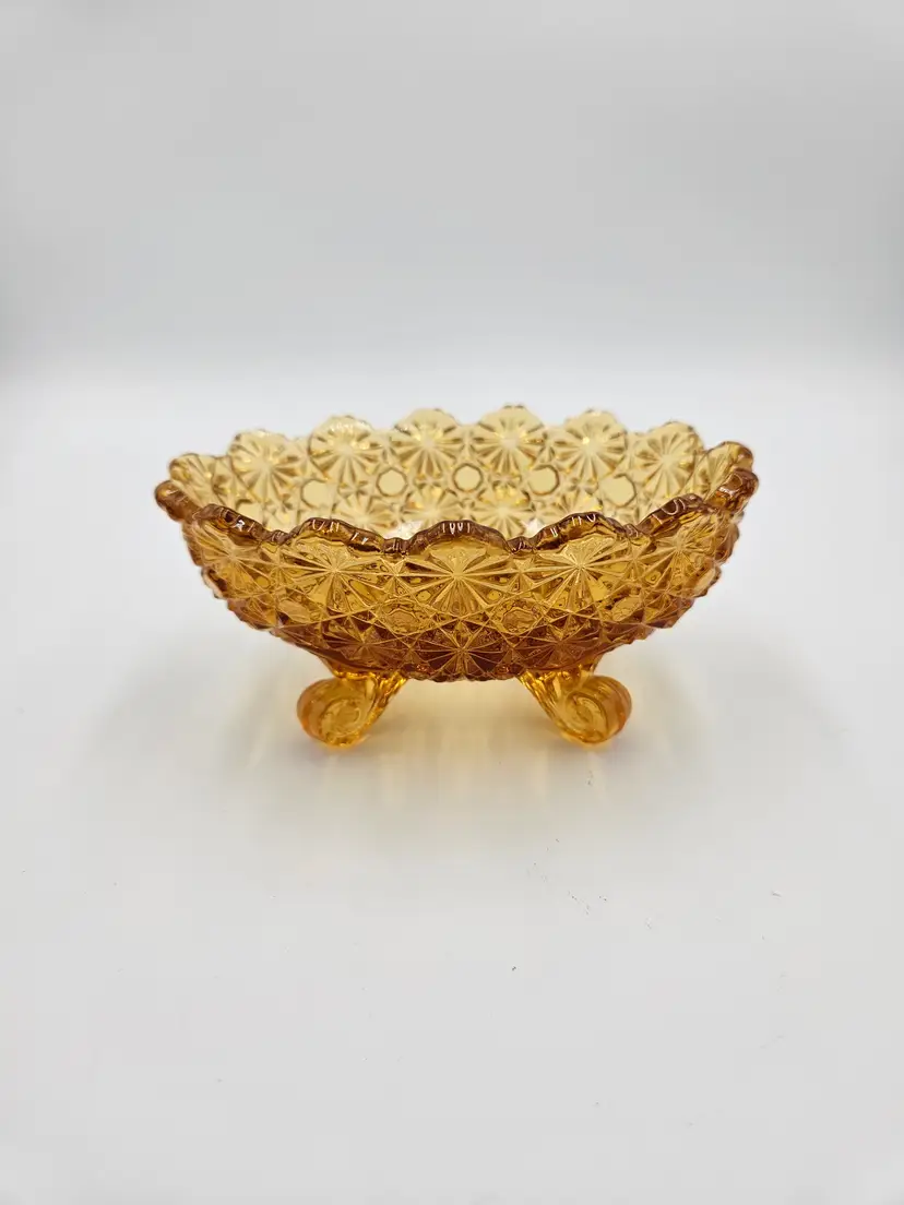 #D18 LG Wright Amber Daisy and Button Footed Dish
