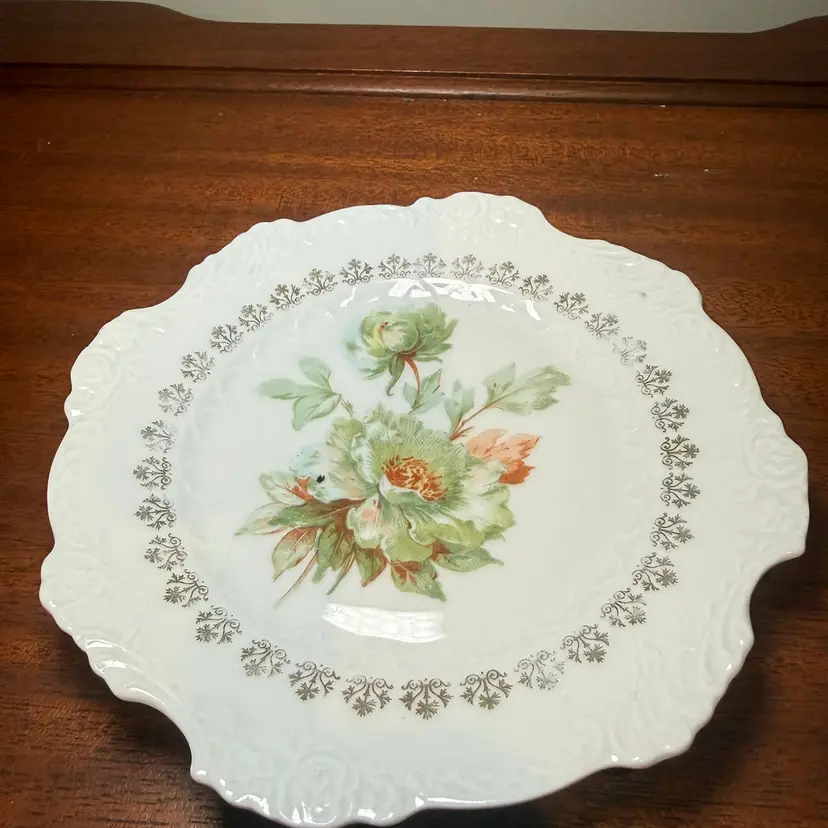 German Porcelain Floral Serving Bowl – Embossed Scalloped Edge