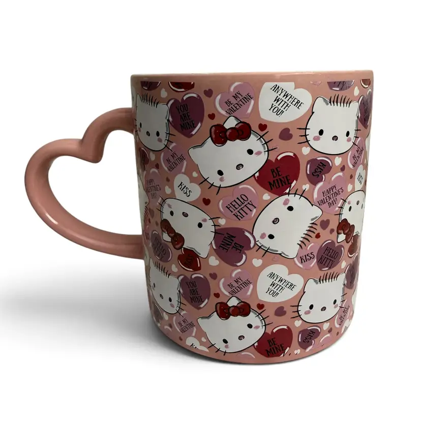 Vintage Hello Kitty Mug Heart Shaped Handle 16 oz