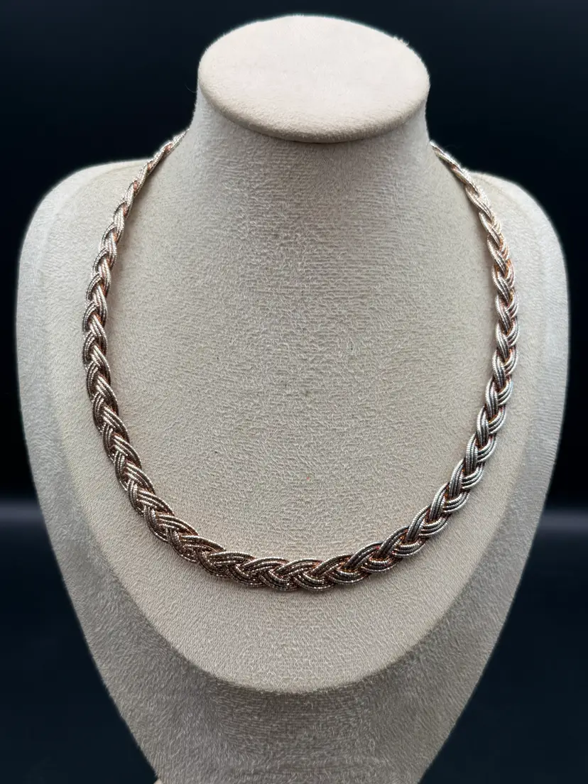 Vintage Milor 925 Sterling Silver Two-Tone Italian 19" Braided Collar Necklace