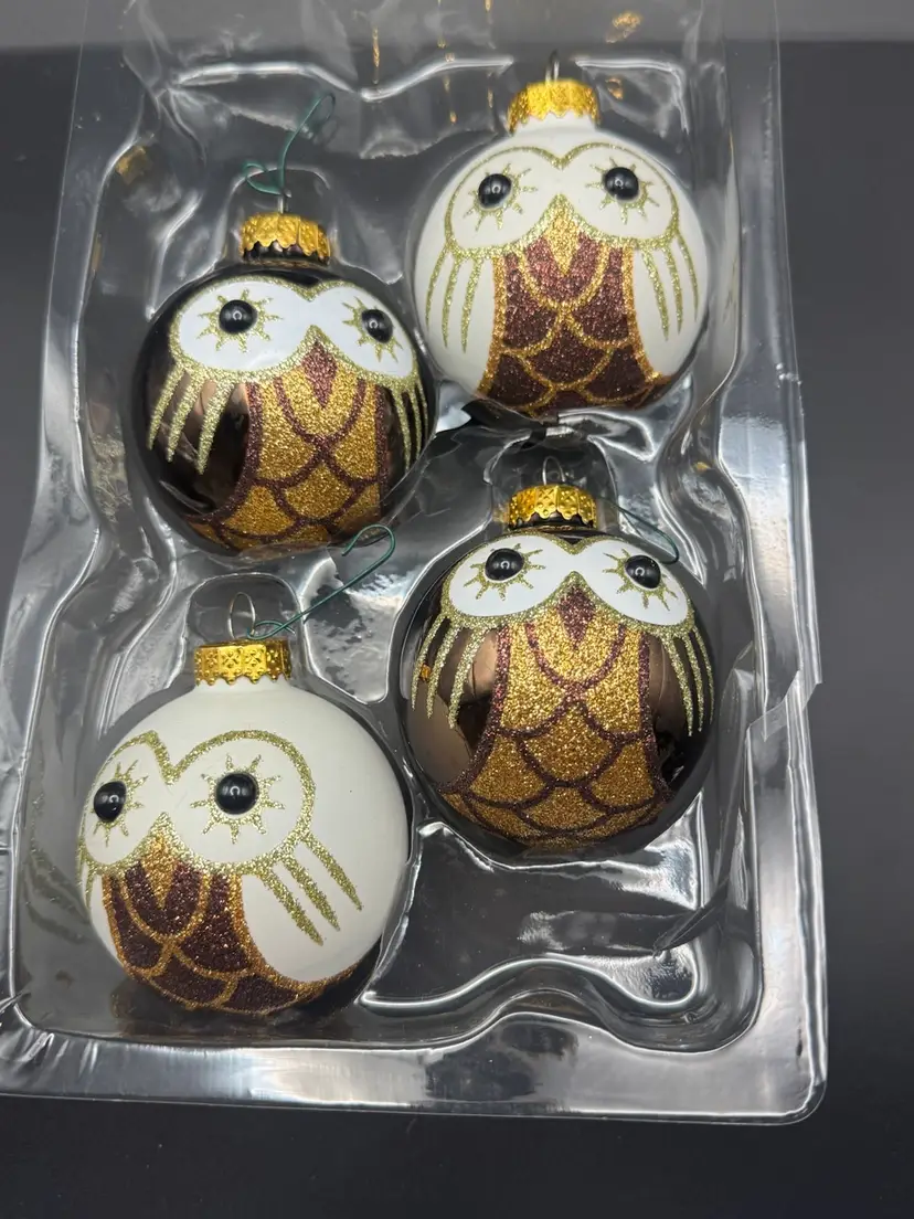Set Of 6 Glass Owl Ornaments