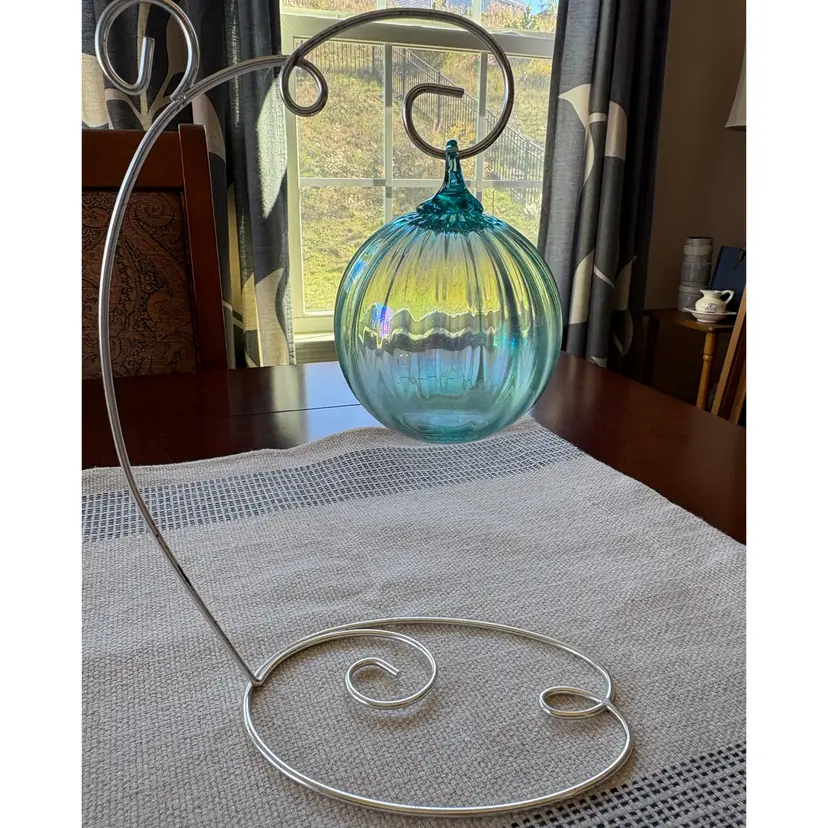 🎀 Pale Blue Iridescent Blown Glass 3” Ornament/Friendship Ball