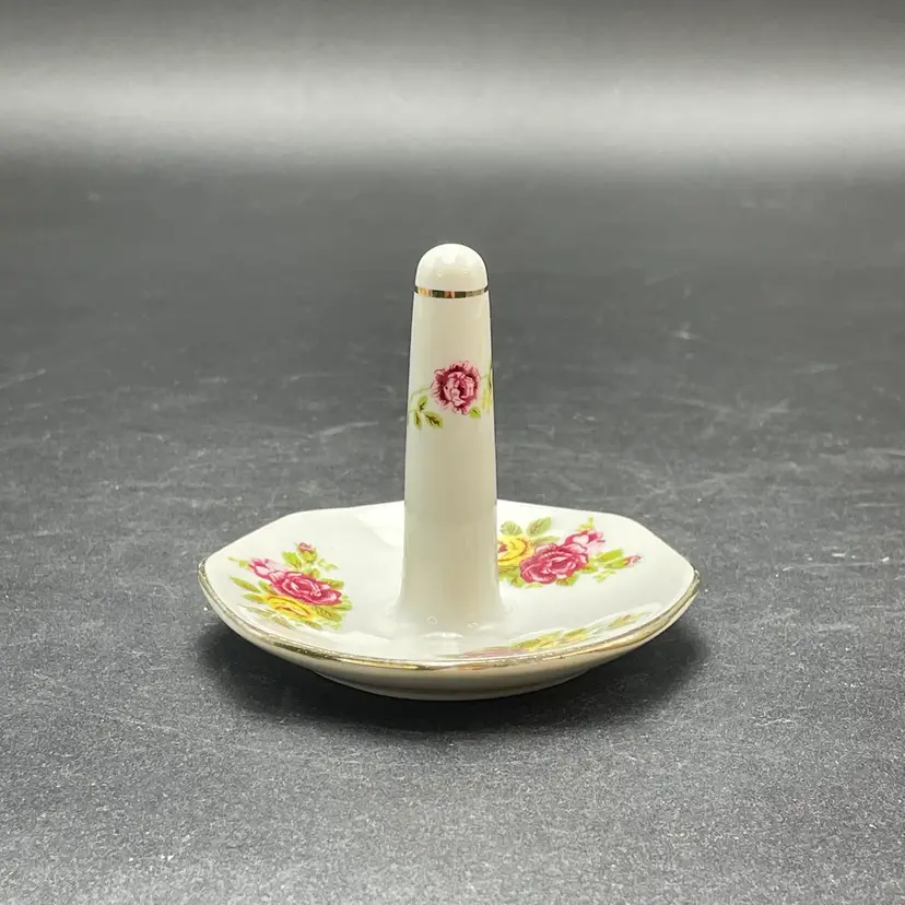 Floral Ring Holder Trinket Dish VTG Porcelain Roses Flowers Jewelry Holder