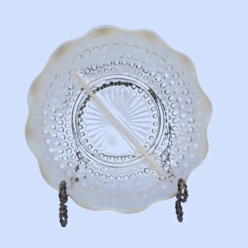 #058- Vintage Moonstone Divided Dish Serving Dish 8" Opalescent Condiment Relish Candy Nut Ruffles Snack