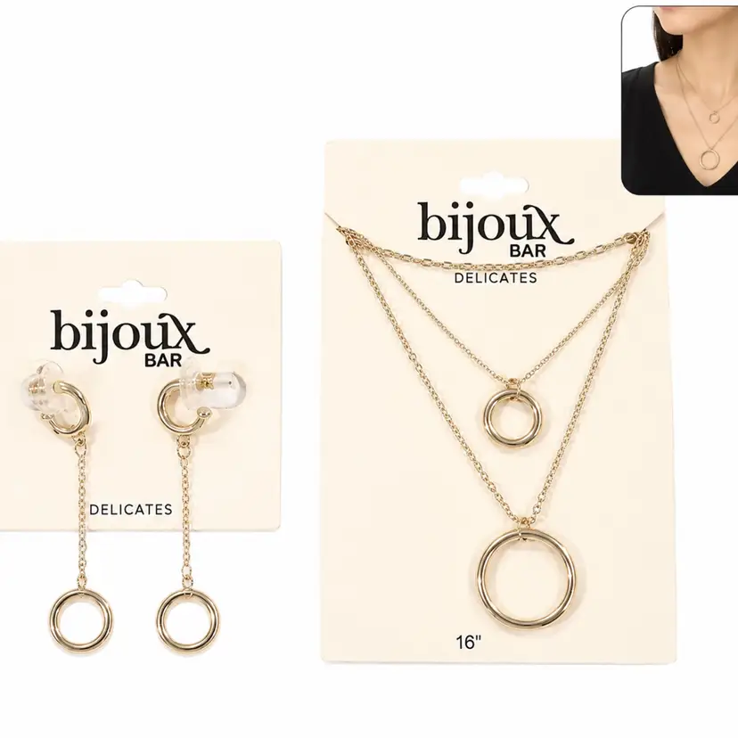 Necklace Earring Set Gold Circle Dangle Drop Necklace With 2 Inch extender