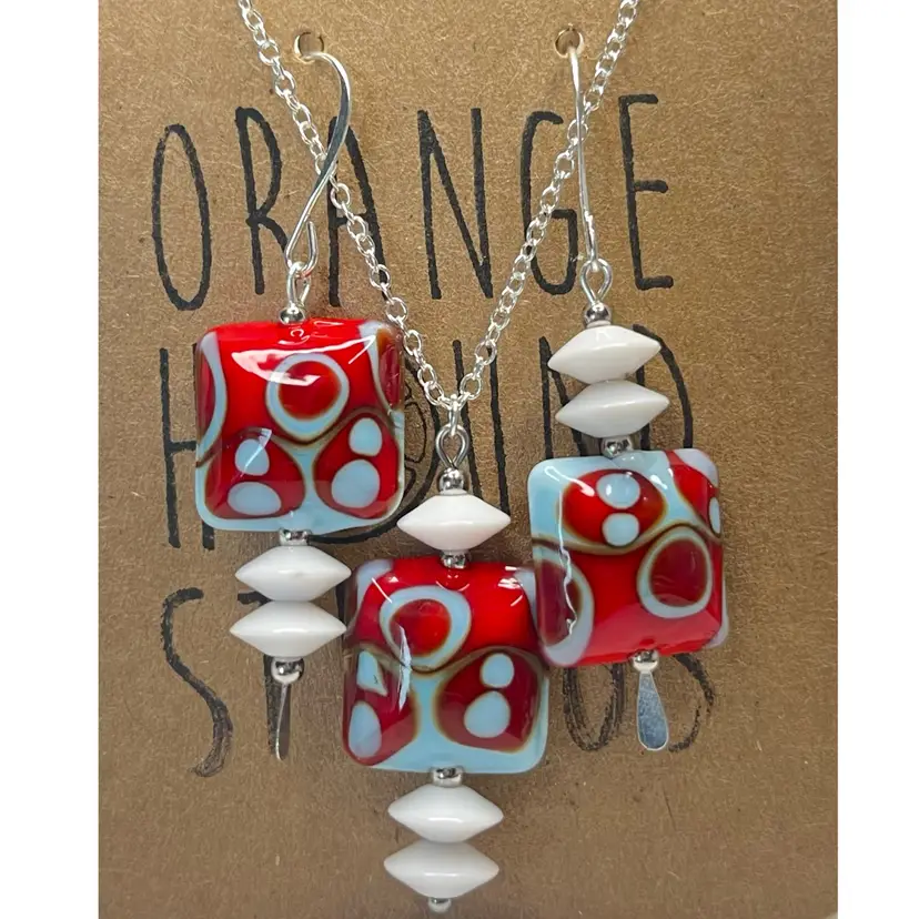 #6 Asymmetrical Earring/Necklace Set - Handmade by Me -- Vintage Lampwork