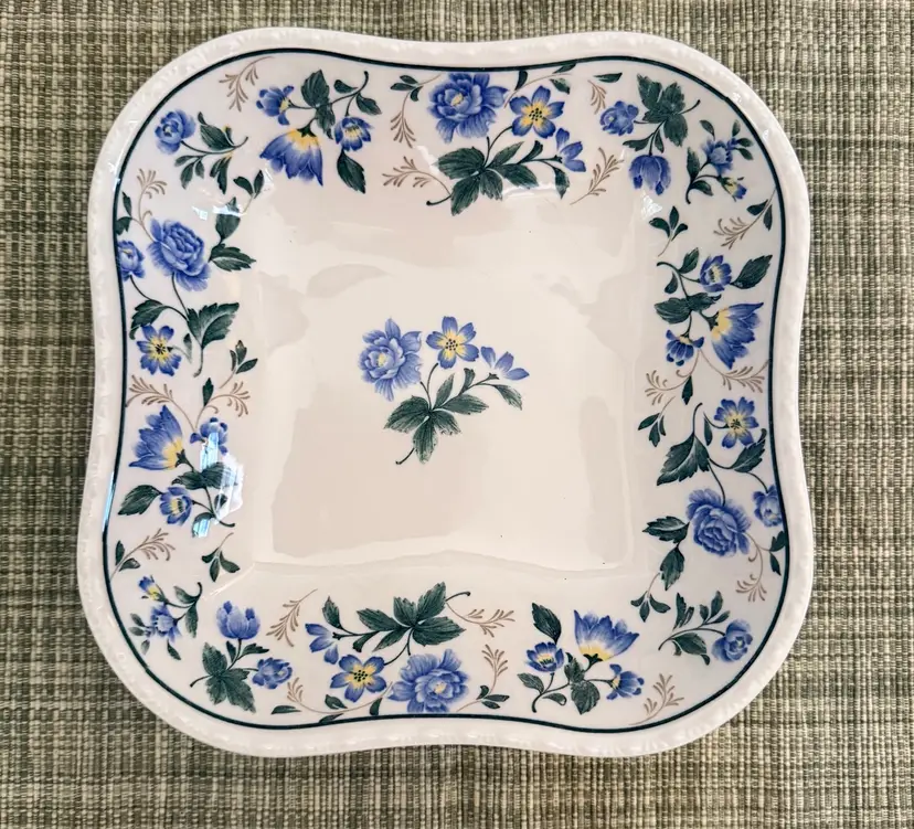 Vintage Nikko Floriana Square Serving Bowl – Blue Floral Japan