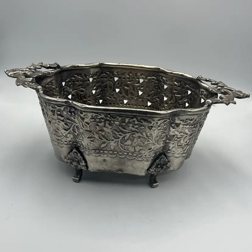 Reticulated Silver Tone Metal Bowl