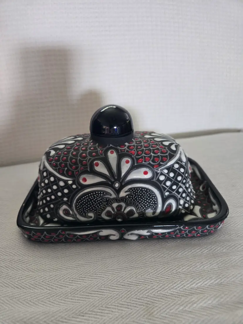 Mexican Folk Art Pottery Butter Dish -Retired-