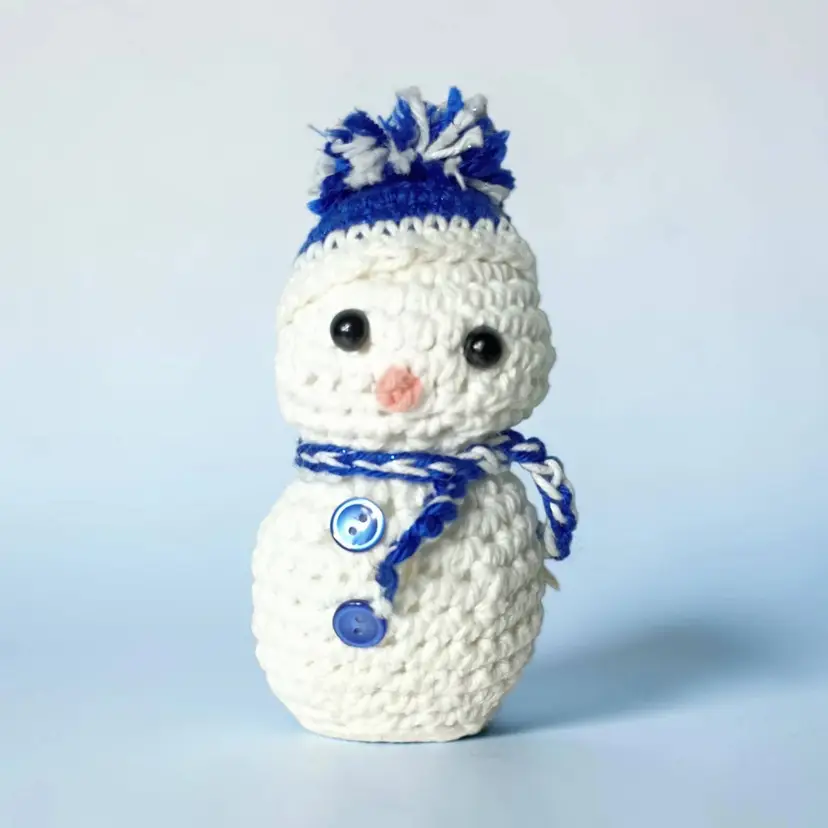 Handmade Crotchet Amigurumi Stuffed Plush Snowman 7" Winter New Metallic Pom Pom