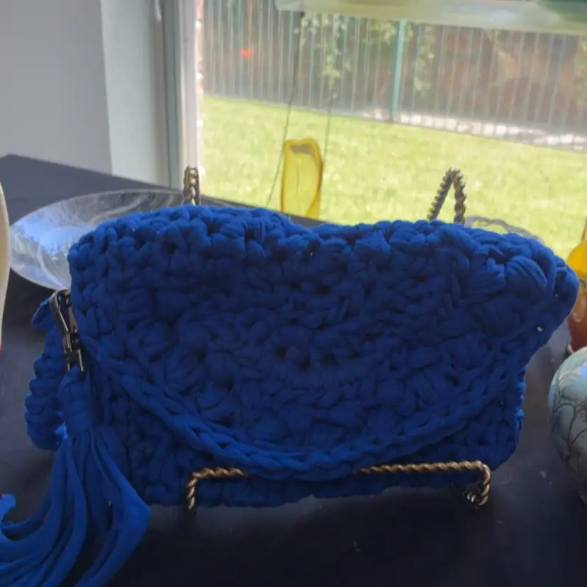 Blue Crochet Handbag/wristlet
