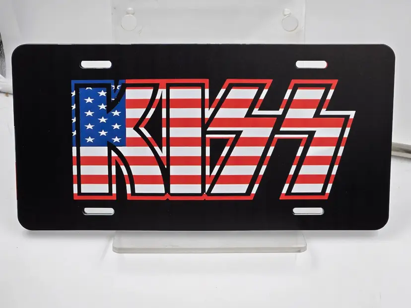 KISS Flag USA On Black Automobile Car Vanity License Plate