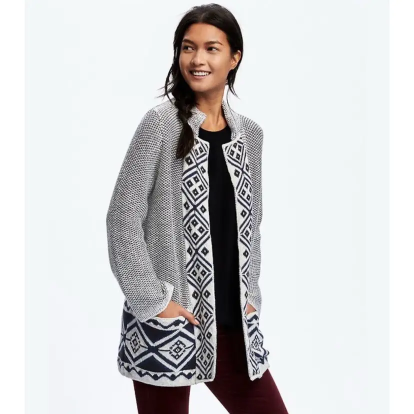 Jacquard Open-Front Cardi-Coat for Women