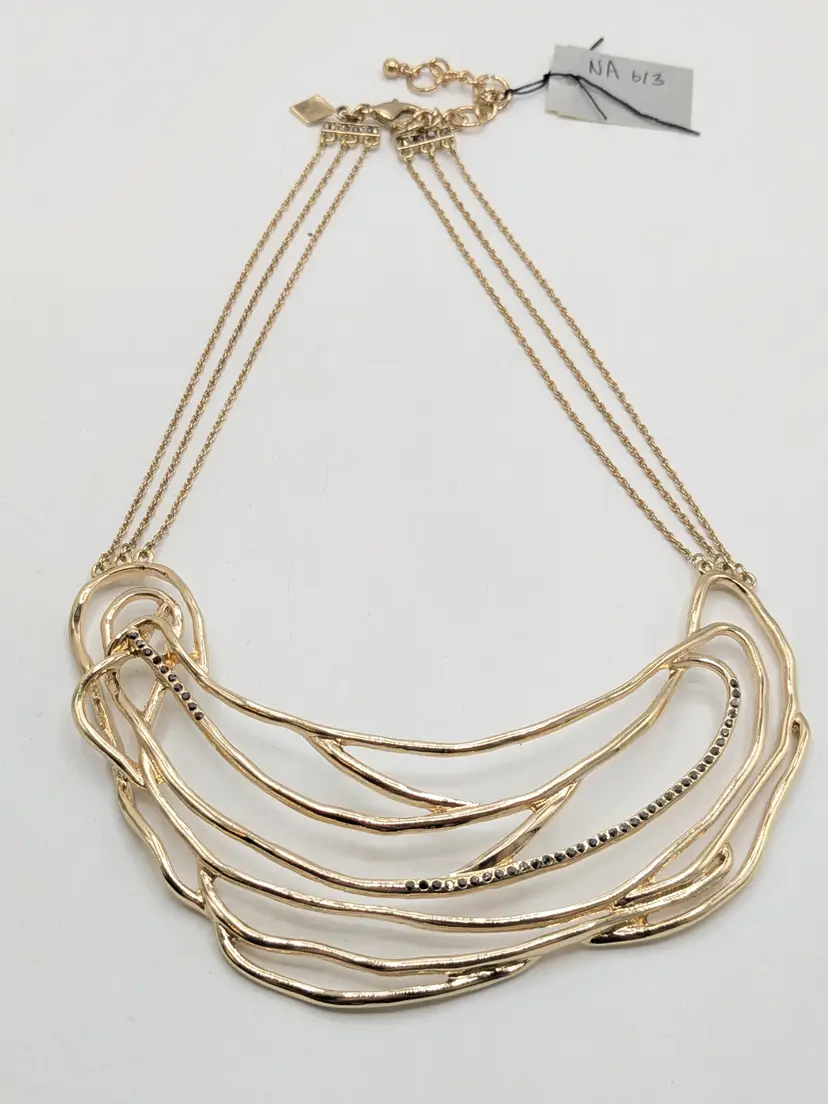 Sequin NY Gold Tone Rhinestone  Abstract Sculptural Bib Necklace NWT