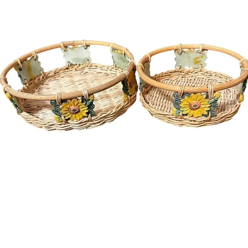 015 Pair Of Wicker And Raffia Nesting Baskets