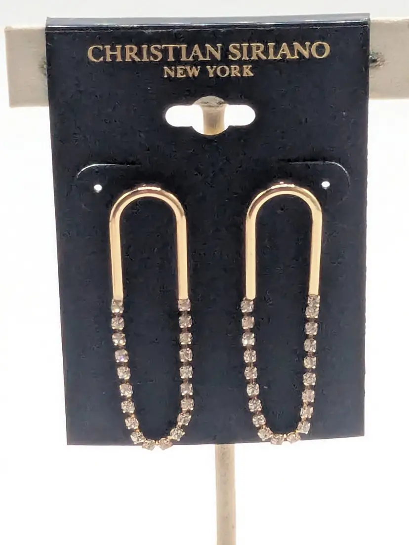 Christian Siriano Gold Tone Rhinestone Loop Pierced Earrings NOS