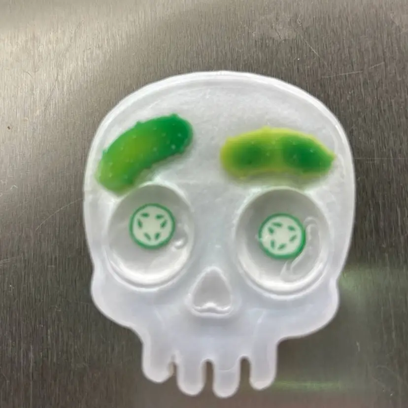 Skeptical Skull Pickle Eyebrows Magnet - Made by Me