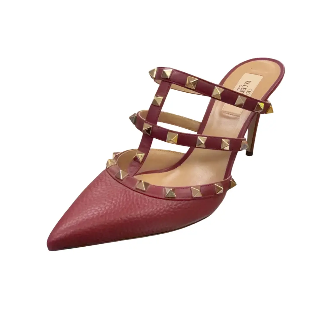 Valentino Burgundy Rockstud Caged Mules Sz 38.5