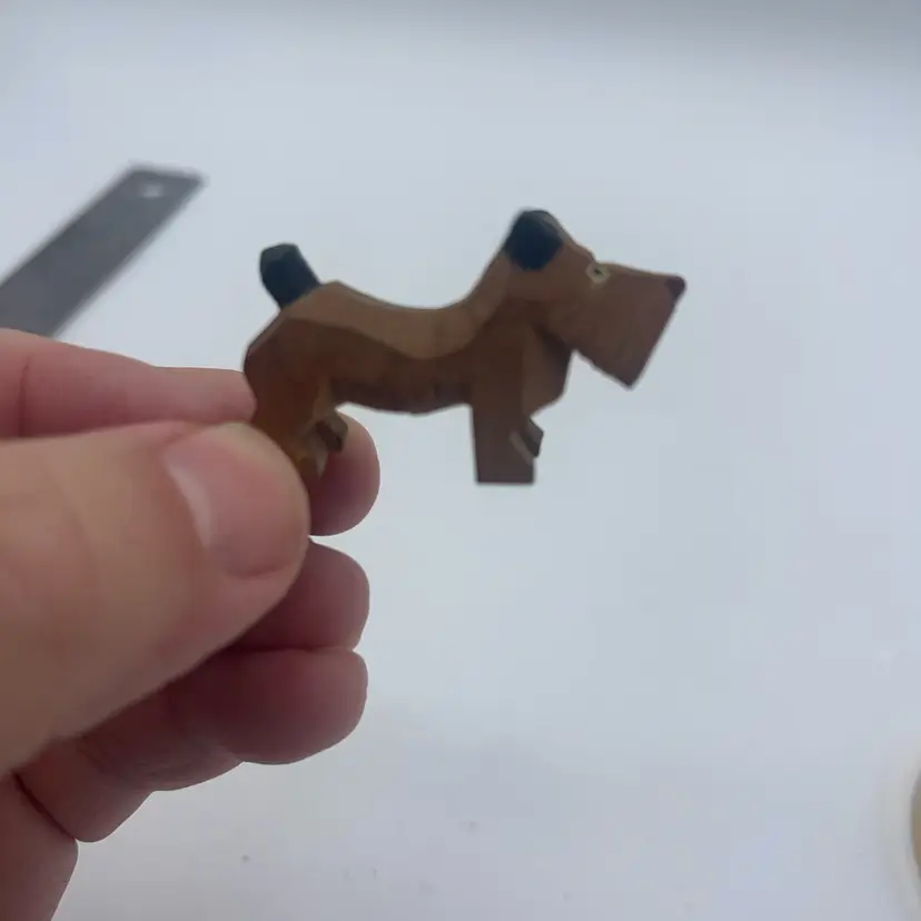 02-hand Carved Dog 1.75 Inches Black Ears, And Black Tail