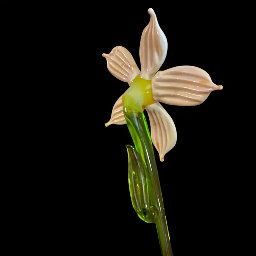 #22- Just In From Ukraine 9 Inch Hand Blown Glass Flowers As Pictured