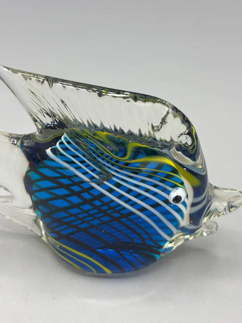 Vintage cobalt with yellow stipes art glass fish