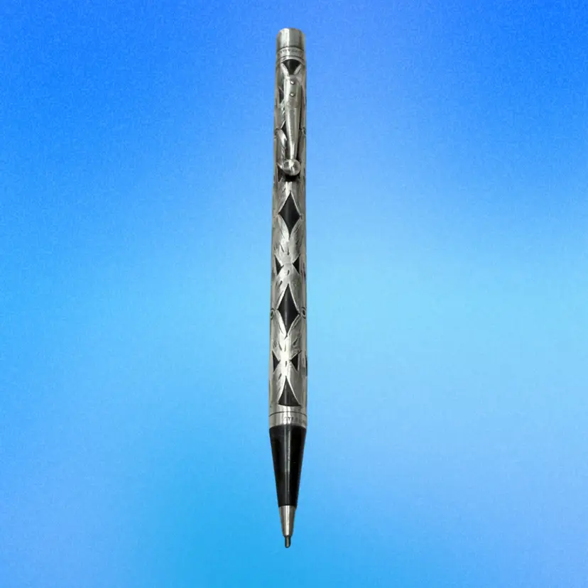 Antique Sterling Silver Art Deco Waterman Mechanical Pencil Filigree Basketweave Overlay