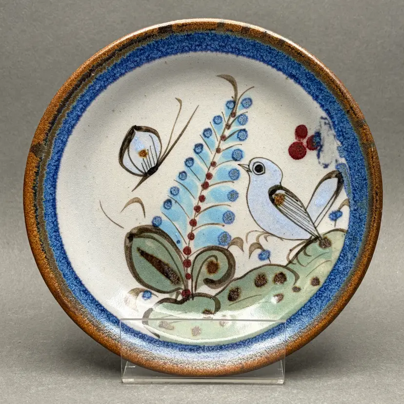 Vintage Ken Edwards Tonala Mexico Blue Bird Hand-Painted Pottery Plate