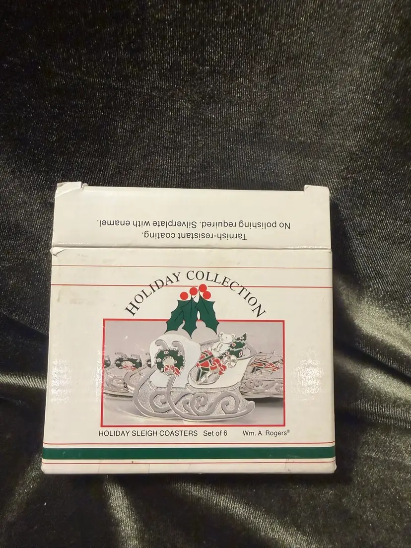 Oneida Holiday Sleigh Coasters Set of 6 Original Box Wm A. Rogers Vintage (1988)