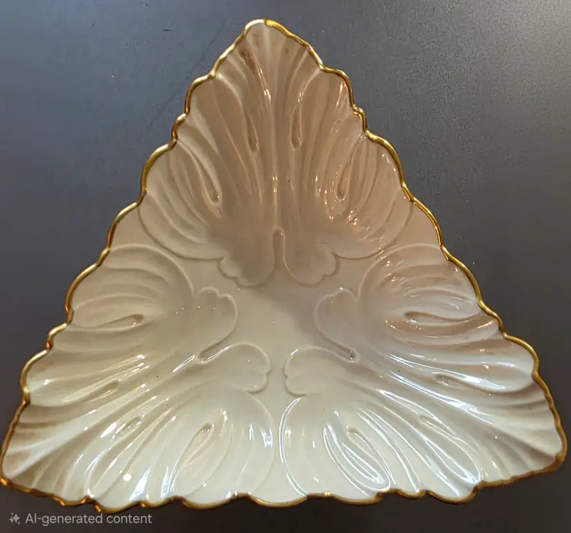 Vintage Lenox Triangular Leaf-shaped Dish from the Triad Collection, featuring a white Porcelain Body and 24K Gold Trim