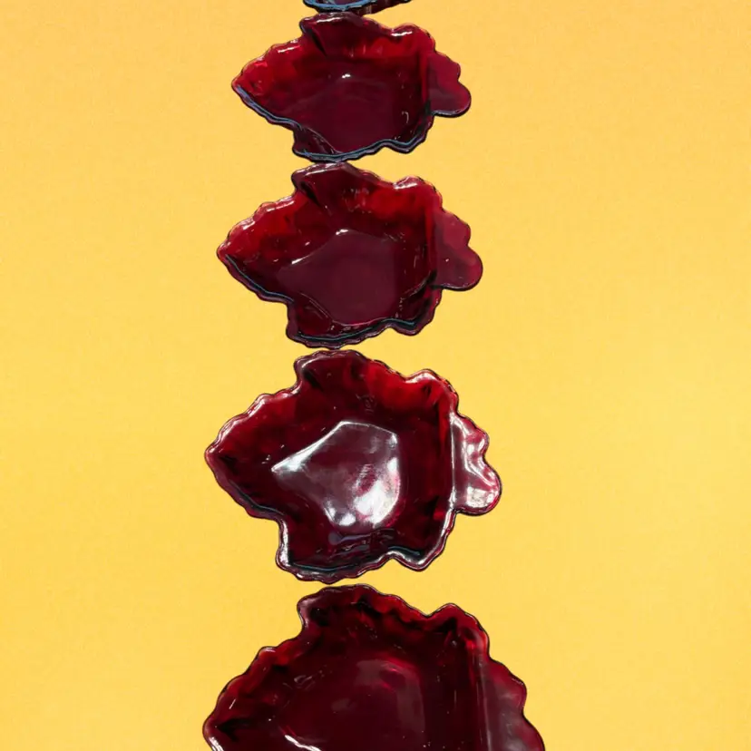 5 Ruby Glass Maple Leaves 6” Each