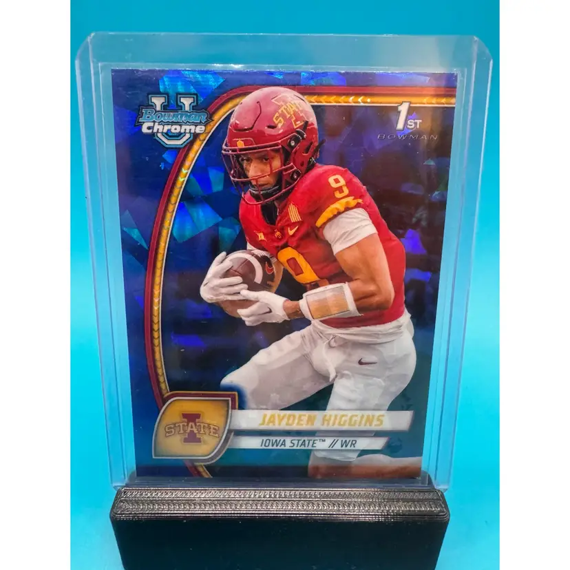 Jayden Higgins 1st Bowman Chrome U Sapphire Iowa State Cyclones & Houston Texans