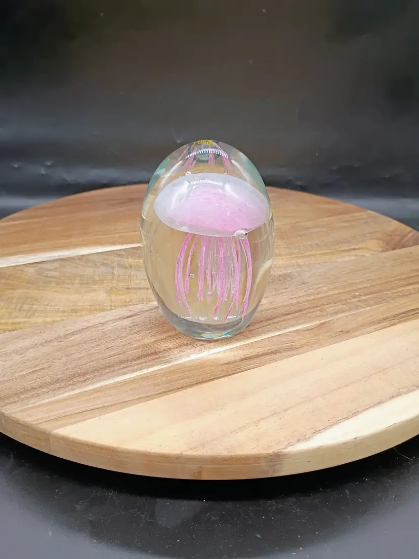 Dynasty Art Glass Pink and Clear  Jellyfish Paperweight 4.25" Glow in Dark.