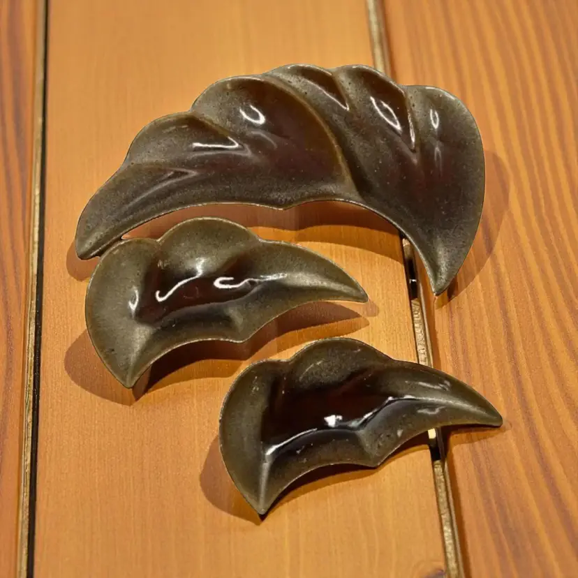 MCM Beauceware Quebec Canada Pottery Serving Set 3 Piece Brown Drip Glaze Snack Dish Organic Shape MCM Decor Vintage Canadian Ceramics