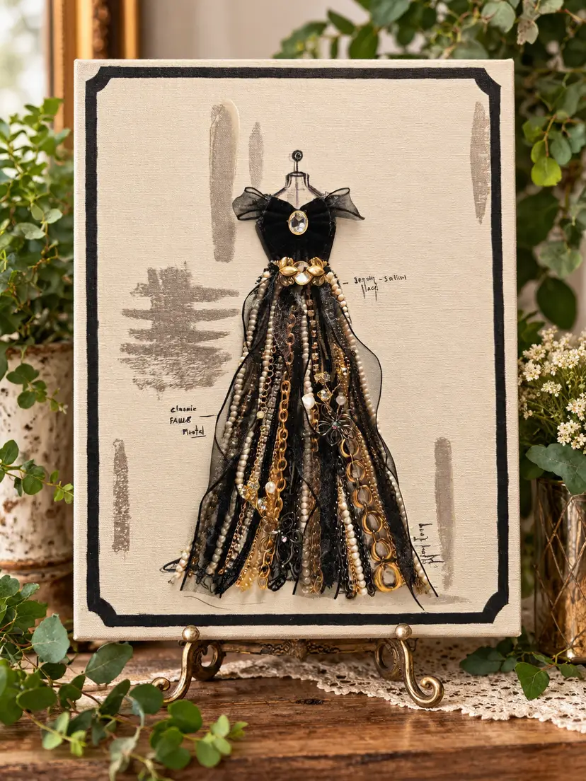 Artwork- One of a Kind Black & Gold Jewelry Dress