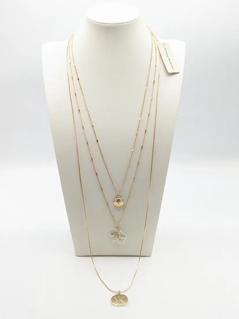Tommy Bahama Layered Gold Tone Starfish Sand Dollar Shell Necklace NWT