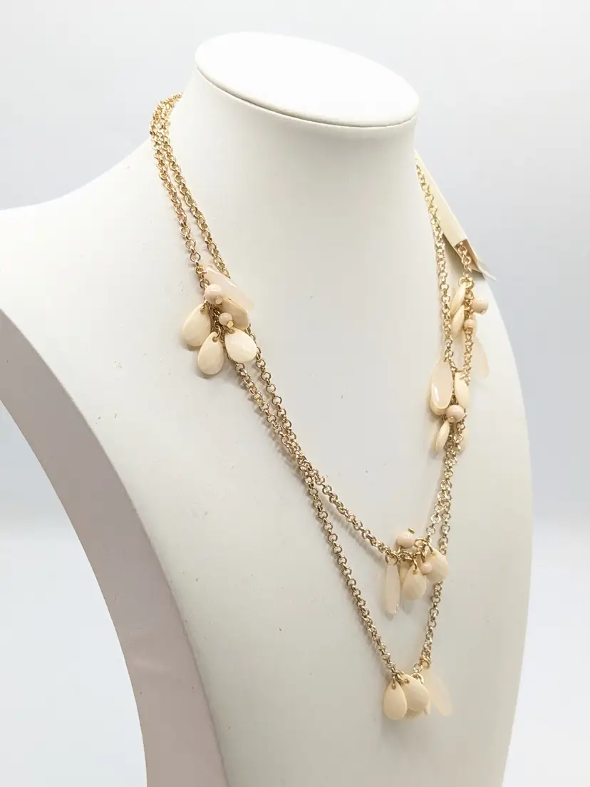 Francesca's Gold Tone Necklace Cream Beads NWT