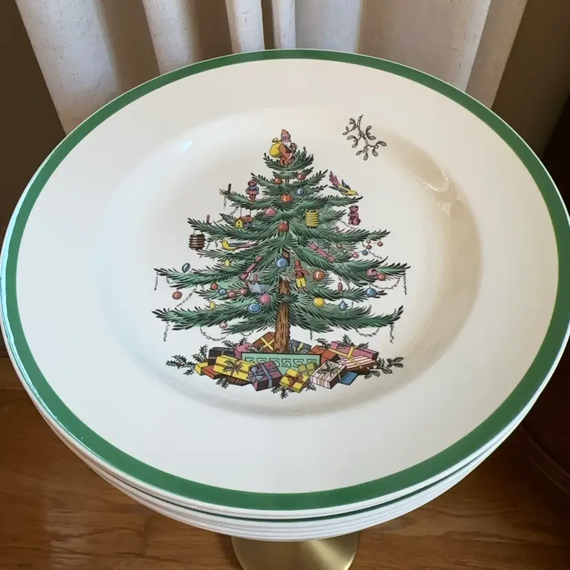 🔔 Set Of Seven 10.75” Vintage Spode England Christmas Tree Dinner Plates