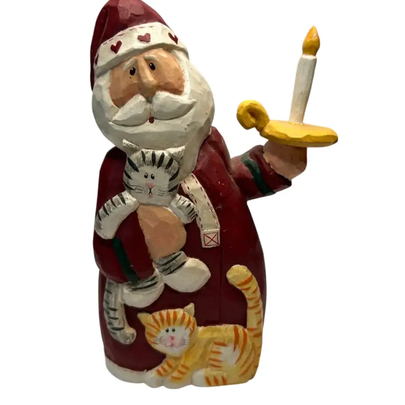 Vintage Midwest Of Cannon Falls Folk Art Resin/Plastic Santa With Kitty Original Carving Eddie Walker 7” Tall