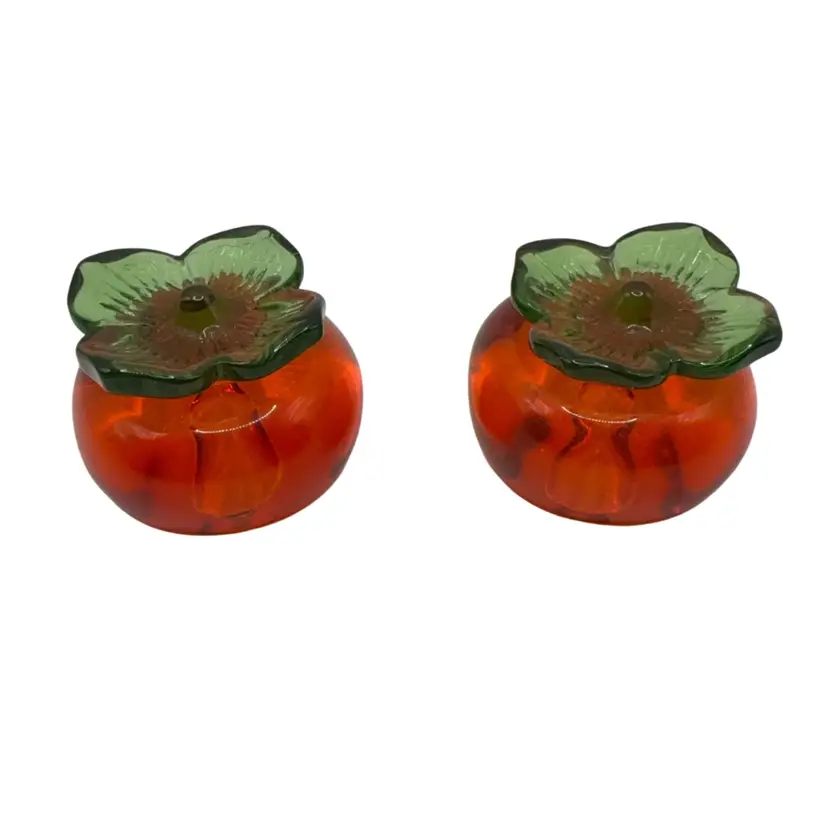 Two Glass Persimmons 1 1/2” Across X 1” Tall