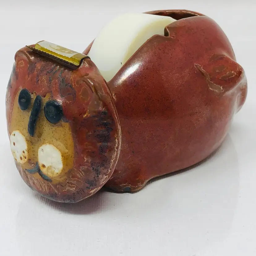Takahashi Tape Dispenser Stoneware Lion Desk Accessory