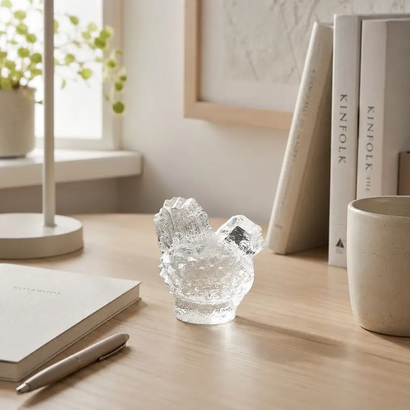 Vintage Pukeberg Ice Glass Hen Paperweight