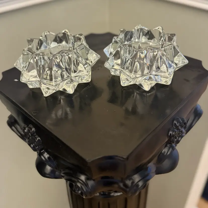 Vintage Indiana Glass Starburst Ice Flower/Starburst Votive Holders – Pair