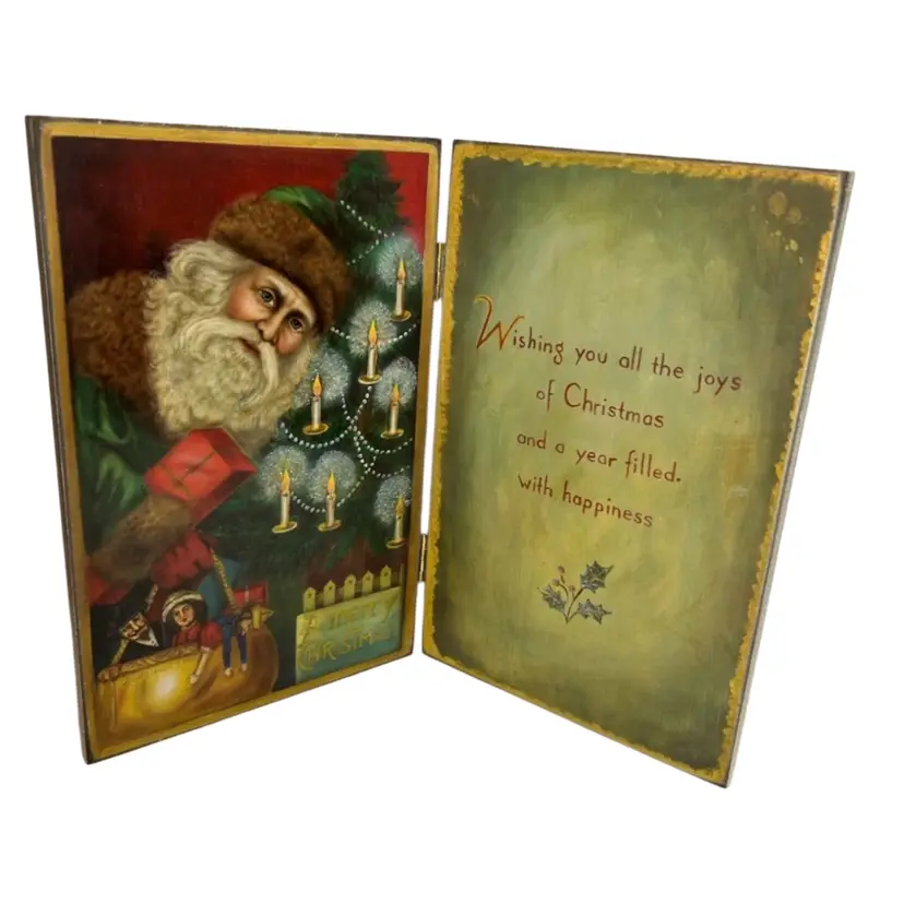 Wooden Hinged Christmas Decor Book 
10” Tall